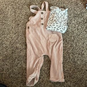 Corduroy overalls with long sleeve onesie set